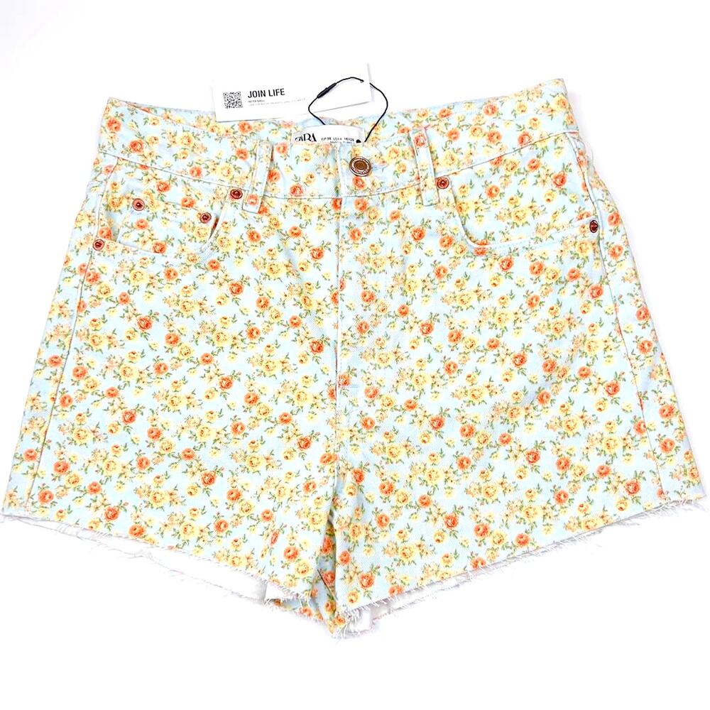 ZARA Rose Print Cut-Off Shorts Size (4) NWT